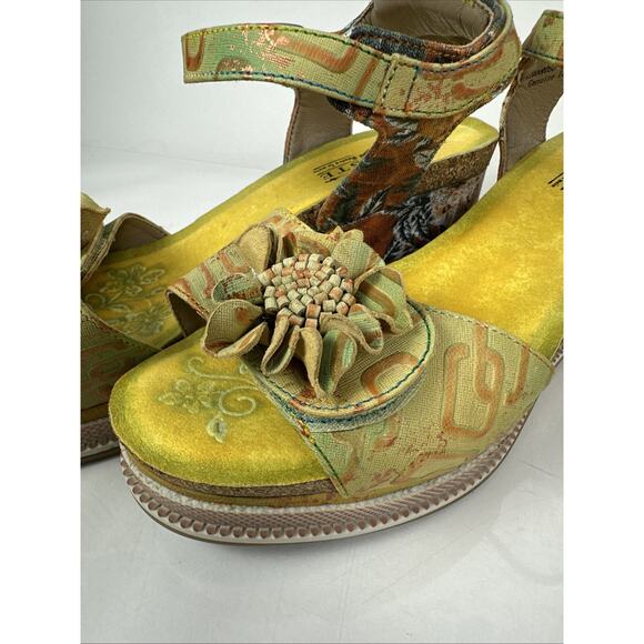 L’Artiste Spring Step 3D Floral Geo Wedge Size 40 Green Orange Yellow - Picture 6 of 16